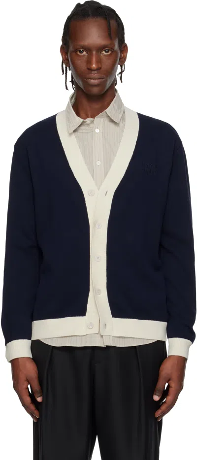Maison Kitsuné Navy Contrasted Cotton Comfort Cardigan In Black