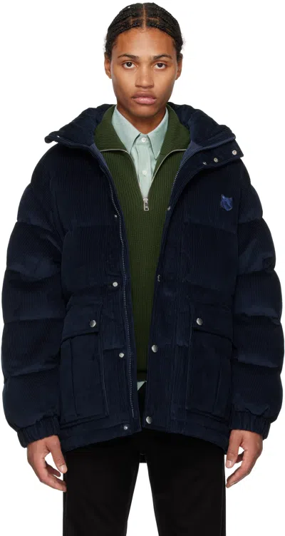 Maison Kitsuné Navy Corduroy Down Puffer Jacket In P480 Navy