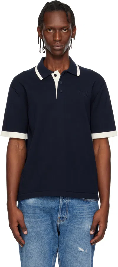 Maison Kitsuné Navy Blue Comfort-fit Cotton Polo Shirt In Black