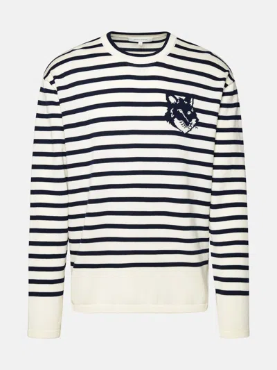 Maison Kitsuné White & Navy Fox Head Sweater