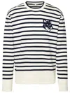 Maison Kitsuné Maison Kitsune' Fox Head Striped Cotton Sweater In Deep Navy