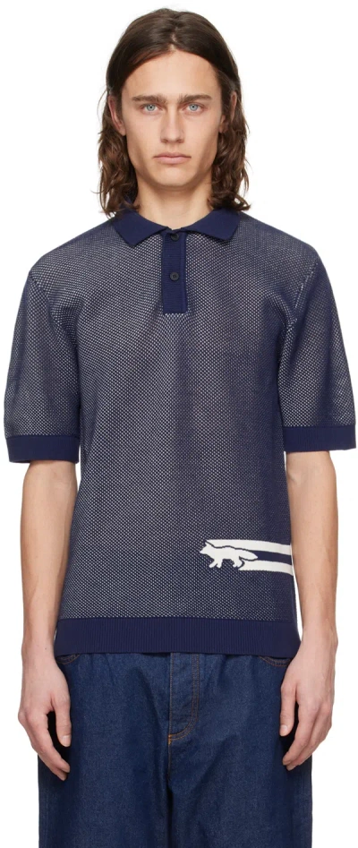 Maison Kitsuné Navy Sheer Polo In P492 Deep Navy