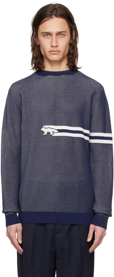 Maison Kitsuné Navy Sheer Sweater In Blue