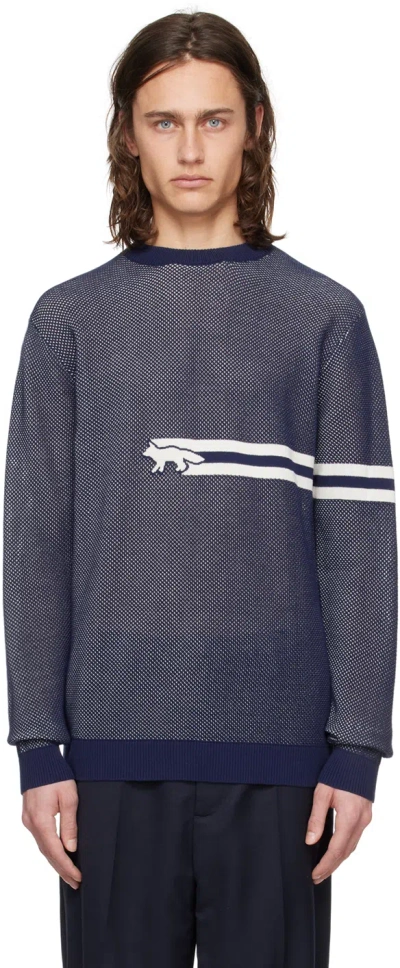 Maison Kitsuné Navy Sheer Sweater In P492 Deep Navy