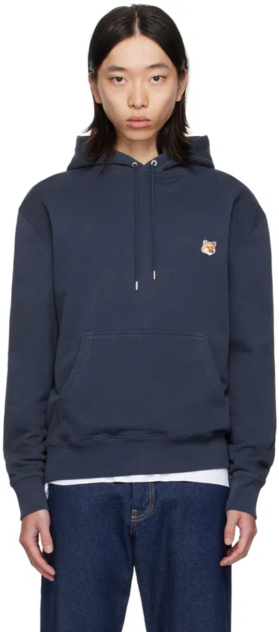 Maison Kitsuné Maison Kitsune Fox Head Hooded Sweatshirt In Navy