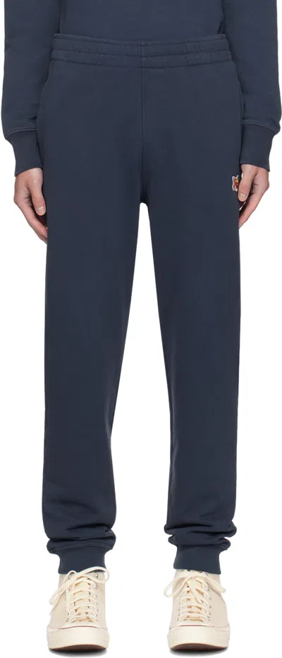 Maison Kitsuné Navy Fox Head Regular Sweatpants In P476 Ink Blue