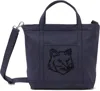 Shop Maison Kitsuné Navy Fox Head Small Tote In 0076 Slate Grey