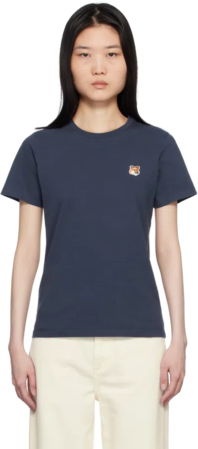 Maison Kitsuné Navy Fox Head T-shirt In P476 Ink Blue