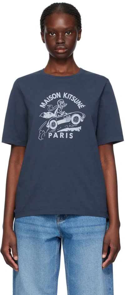 Maison Kitsuné Navy Racing Fox T-shirt In Blue