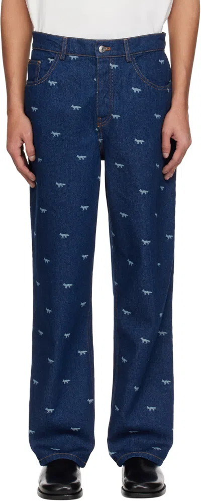 Maison Kitsuné Navy Relaxed Jeans In Blue