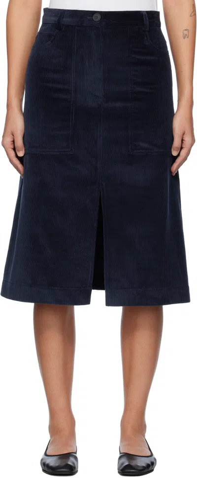 Maison Kitsuné Navy Slit Workwear Midi Skirt In P480 Navy