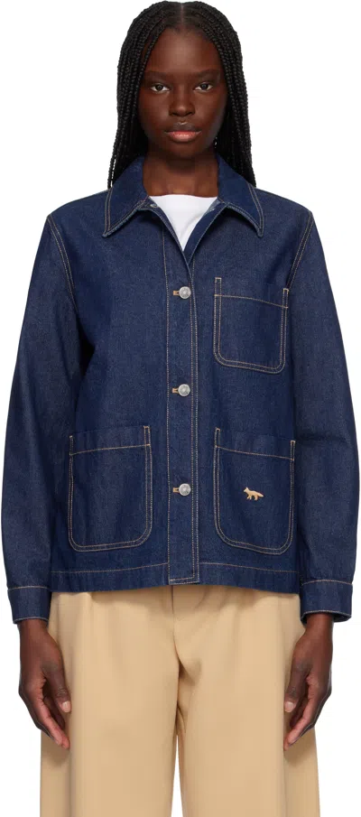 Maison Kitsuné Cotton Denim Workwear Jacket In Blue