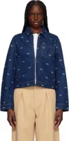 Maison Kitsuné Navy Zipped Cropped Denim Jacket In 0202 Dark Laser Prof