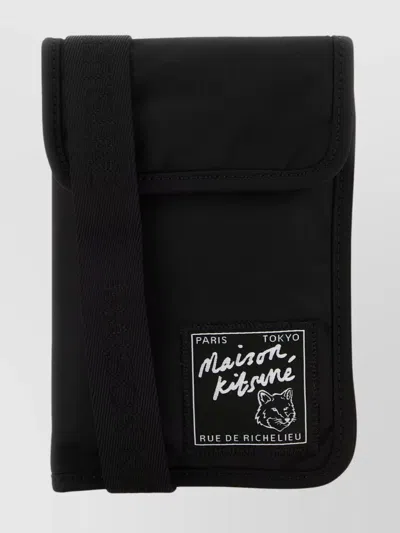 Maison Kitsuné Nylon Phone Case With Adjustable Shoulder Strap In Black