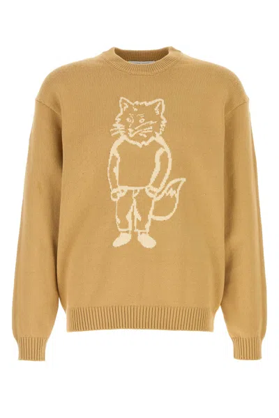 Maison Kitsuné Maison Kitsune Ochre Cotton Blend Sweater In Brown