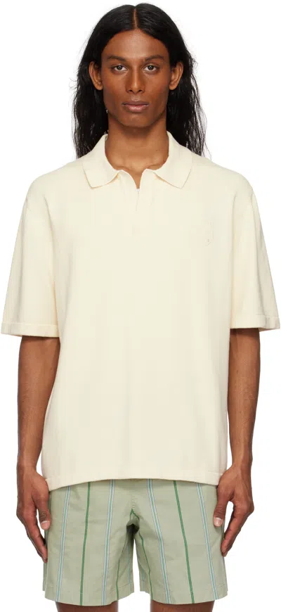 Maison Kitsuné Off-white Bold Fox Head Embroidered Knitted Polo In Neutral