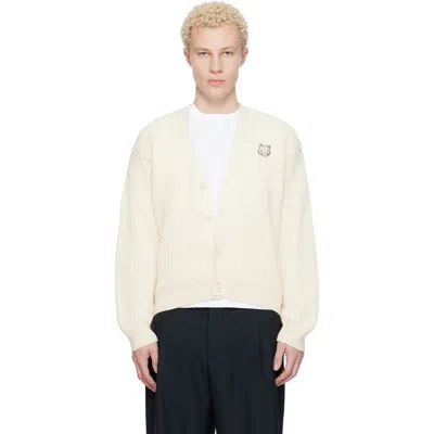 Maison Kitsuné Off-white Fox Head Cotton Ribbed Cardigan In Neutral
