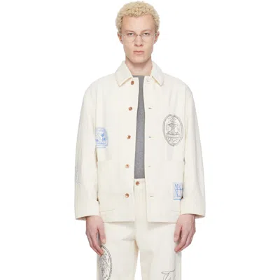 Maison Kitsuné Off-white Kuro Edition Handwritten Postcard Denim Work Jacket In Neutral
