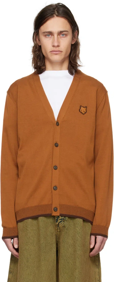 Maison Kitsuné Orange Bold Fox Head Cardigan In P261 Tobacco