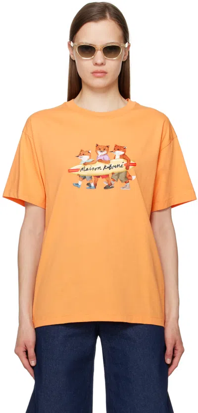 Maison Kitsuné Orange Surfing Foxes T-shirt In P822 Sunset Orange