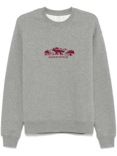 Maison Kitsuné Embroidered Logo Sweatshirt In Grey