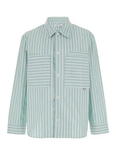 Maison Kitsuné Green Striped Overshirt In Blue