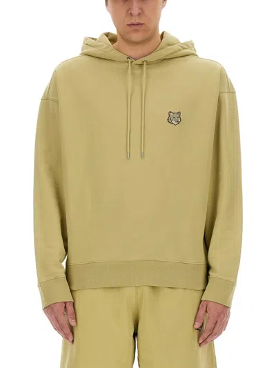 Maison Kitsuné Man Sweatshirt Sage Green Size S Cotton In Yellow