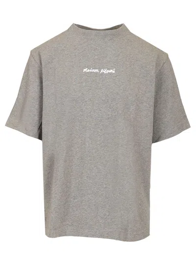 Maison Kitsuné Oversized T-shirt With Embroidered Signature In Grey