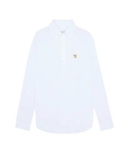 Maison Kitsuné Fox Patch Long-sleeved Oxford Shirt In Blue