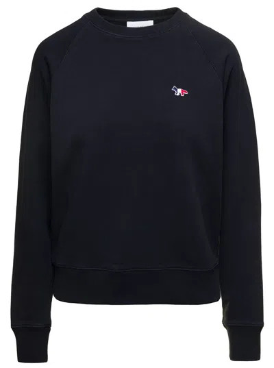 MAISON KITSUNÉ PALAIS ROYAL CREWNECK SWEATSHIRT WITH LOGO IN BLACK COTTON WOMAN