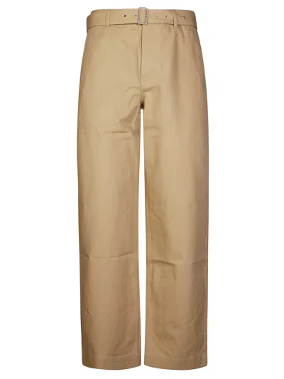 Maison Kitsuné Relaxed-fit Trousers With Belt And Embroidered Detailing In Brown