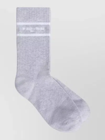 Maison Kitsuné Paris Sporty Mid Calf Striped Socks In White