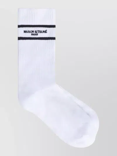 Maison Kitsuné Paris Sporty Socks Contrast Stripes Ribbed In White