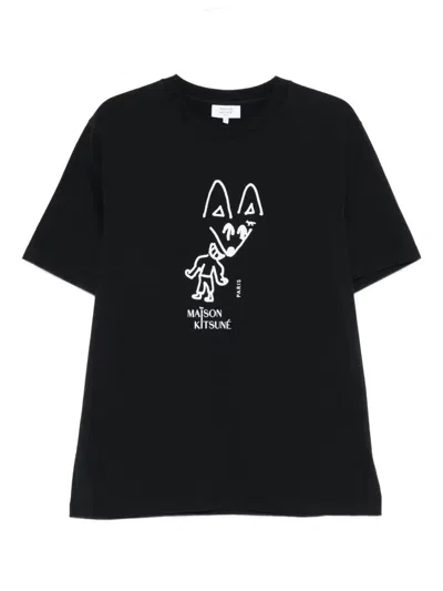MAISON KITSUNÉ "PARTY FOX" COMFORT TEE-SHIRT,PM00116KJ7025 P199 BLACK