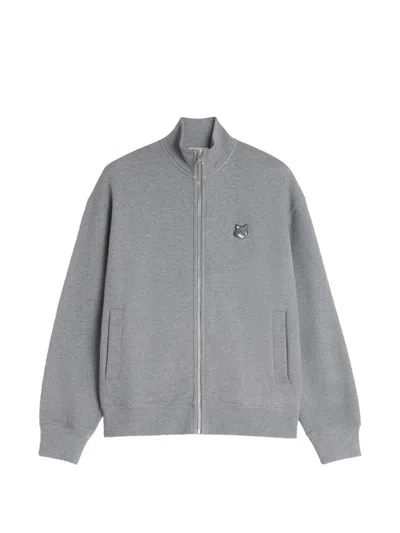 Maison Kitsuné Fox Head Cotton Half-zip Sweatshirt In Gray