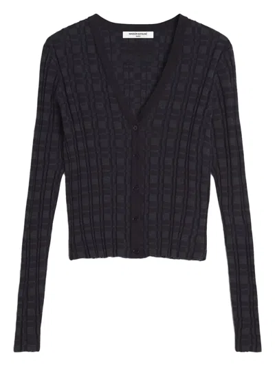 Maison Kitsuné Patterned V-neck Knitwear In Blue