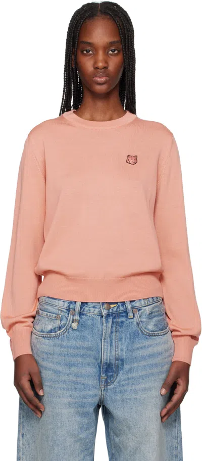 Maison Kitsuné Pink Bold Fox Head Patch Regular Sweater In 0092 Gerbera Red
