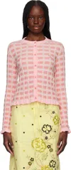 Maison Kitsuné Pink Checked Ribbed Cardigan In 0139 Fraise