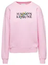 Maison Kitsuné Pink Crewneck Sweatshirt With Front Logo Print In Cotton Woman In Pink