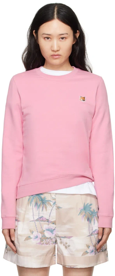 Maison Kitsuné Fox Head Patch Crewneck Sweatshirt In Pink
