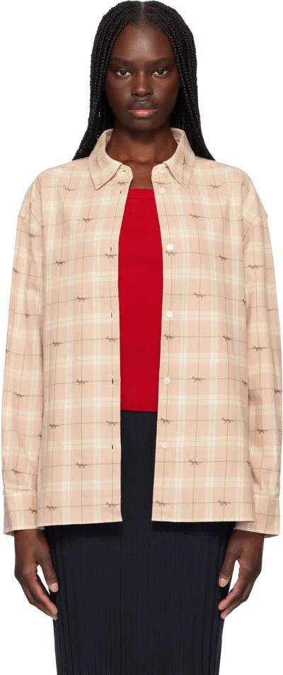 Maison Kitsuné Pink Light Overshirt In 0201 Milk/pink Check