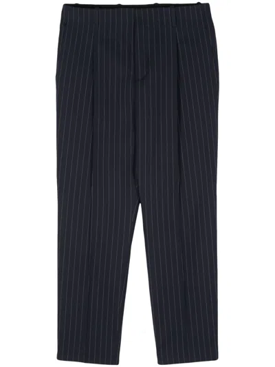 Maison Kitsuné Pinstriped Tapered Trousers In Blue