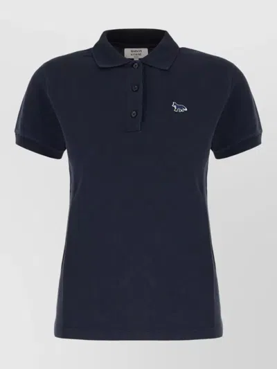 Maison Kitsuné Piquet Polo Shirt Short Sleeves Ribbed Collar In Blue