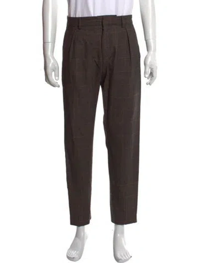 Pre-owned Maison Kitsuné Plaid Print Dress Pants In Brown