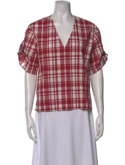 Pre-owned Maison Kitsuné Plaid Print V-neck Top W/ Tags In Pink