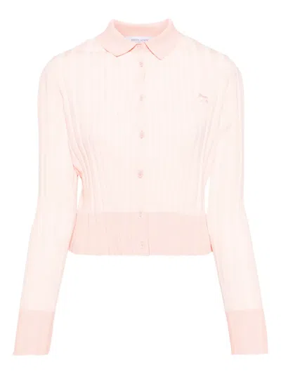 Maison Kitsuné Pleated Cardigan With Baby Fox Appliqué In Pink & Purple