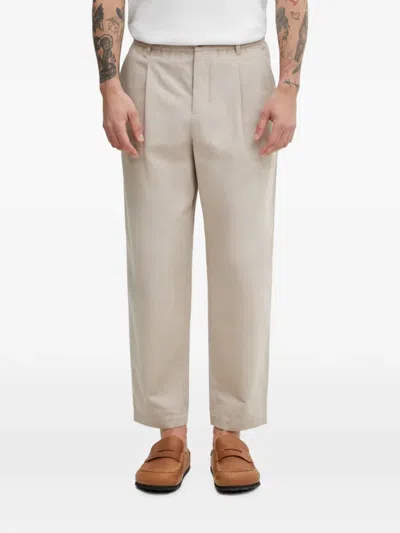 Maison Kitsuné Pleated Logo-embroidered Trousers In Neutral