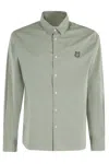 Maison Kitsuné Pointed Collar Relaxed Shirt With Distinctive Fox Patch In Green