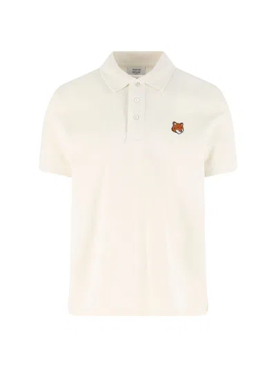 Maison Kitsuné Beige Polo Shirt With Patch Logo On The Front In Cotton Man In Neutral