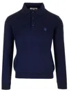 Maison Kitsuné Polo In Lana Merino In Blue